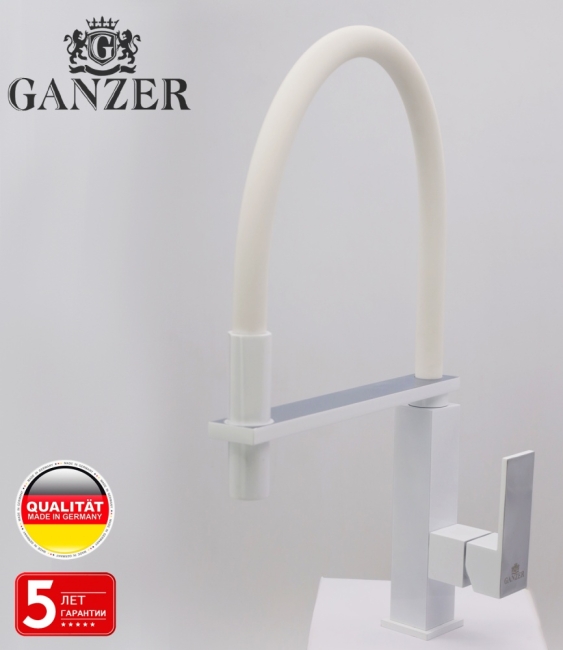 16037-F Смеситель для кухни с гибким изливом (БЕЛЫЙ) GANZER 16037-F Смеситель для кухни с гибким изливом (БЕЛЫЙ) GANZER